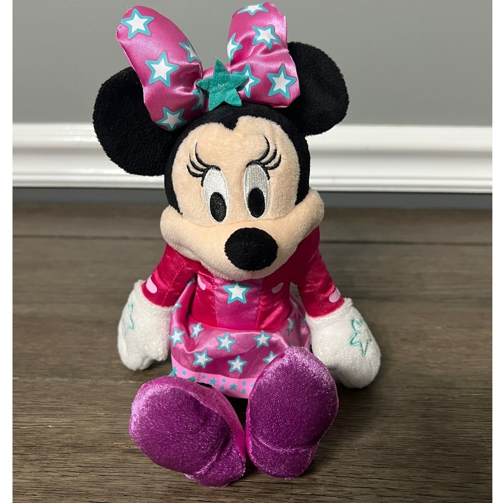 Disney Rockstar Minnie Mouse Plush Stuffed Animal Toy Pink Star Outfit - Picture 1 of 5